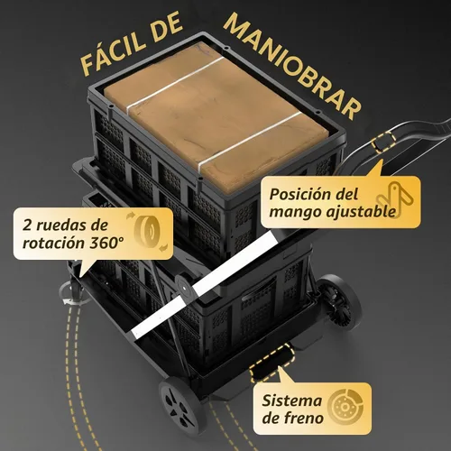 Vista 4 de TOOLIOM - Carrito de compras plegable de 2 niveles con plegado de un botón Ruedas delanteras giratorias, ruedas traseras grandes, frenos