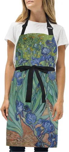 Vista 2 de Hokkien Van Gogh Irises - Delantal de cocina para el hogar para mujeres y hombres con bolsillos, delantal ajustable unisex perfecto para barbacoa