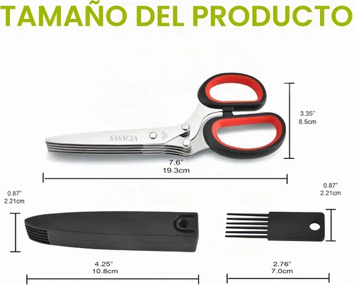 Vista 8 de Tijeras de hierbas con 5 cuchillas y kit de limpieza, tijeras de cocina de acero inoxidable para hierbas, lechuga, cilantro, aptas para Rojo y negro