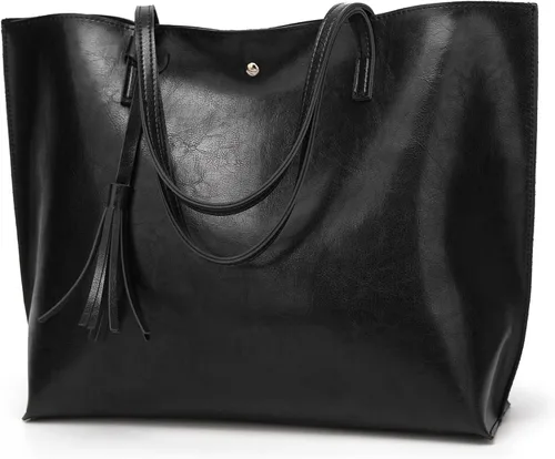 Vista 6 de Dreubea - Bolsa de hombro y de mano de piel sintética suave para mujer, con borla, de gran capacidad