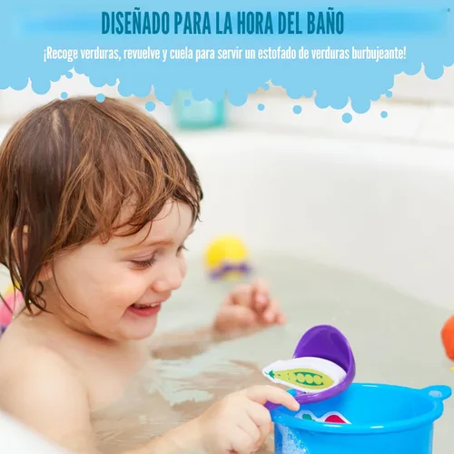 Vista 2 de Tub Works® Tub Soup™ Scoop, Strain & Play - Juguete de baño para niños pequeños Vegetales de espuma flotantes, cucharón para recoger y sopa