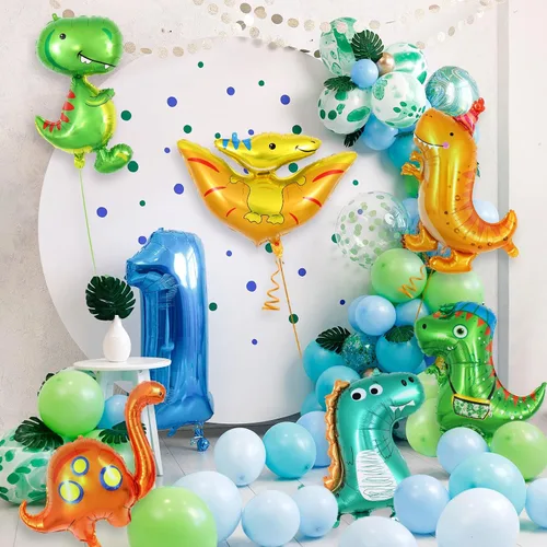 Vista 5 de 7 globos de dinosaurio, globos de aluminio de dinosaurio bebé, globos gigantes de dinosaurio de Mylar para fiesta de cumpleaños, baby shower