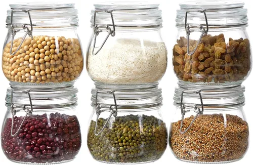 Vista 10 de 2 paquetes de tarros de almacenamiento de alimentos de 1 galón con tapas herméticas, recipientes de vidrio con cierre de clip de alambre de sello