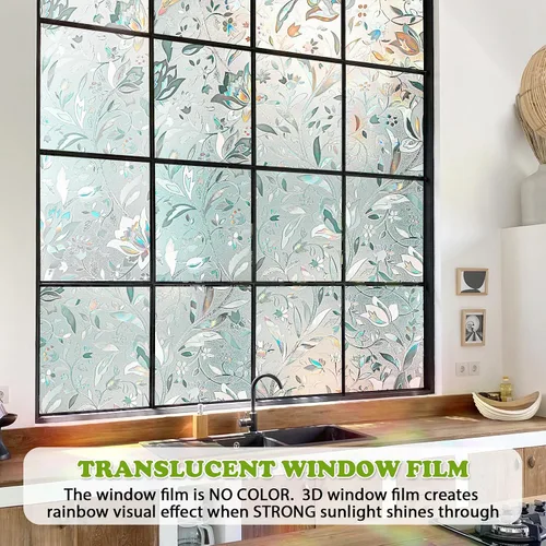 Vista 6 de Shackcom - 2 rollos de película de privacidad para ventana, diseño de tulipanes de 17.5 x 78.7 pulgadas, calcomanías decorativas 3D para ventana