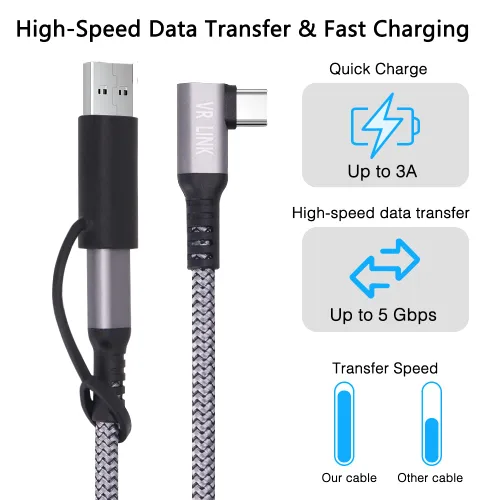 Vista 3 de Compatible with Meta Quest Pro Quest 2 Link Cable 16FT 5M USB C USB A to USB C Oculus Quest 1 2 VR Link Cable for Gaming PC and Steam VR