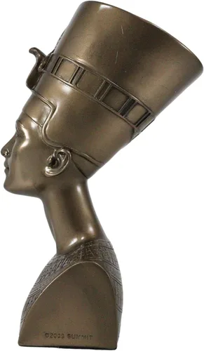 Vista 5 de Ebros Gift Estatua de busto de retrato solemne nefertiti de reina egipcia clásica bronceada, 7 pulgadas de alto, hermosa escultura de figura real