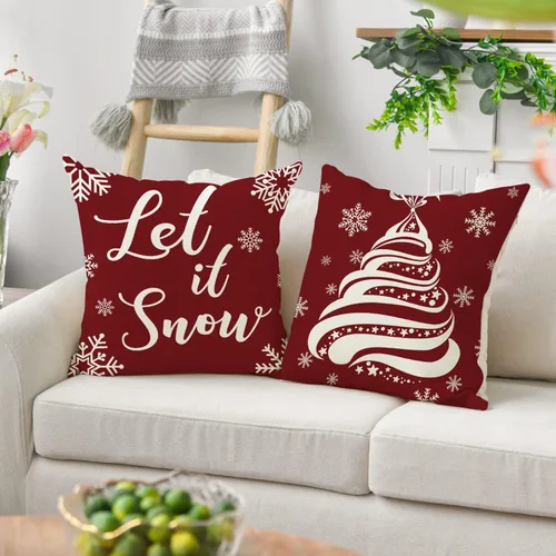 Vista 7 de Juego de 4 fundas de almohada de Navidad, 18 x 18 pulgadas, color rojo y blanco, fundas decorativas de invierno para el hogar, sofá, sofá