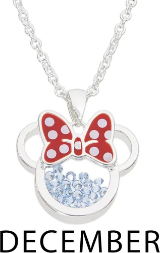 Vista 3 de Disney Women and Girls Birthstone Jewelry - Minnie Mouse Cubic Zirconia Shaker Pendant Necklace, Silver Plated, 18+2" Extender