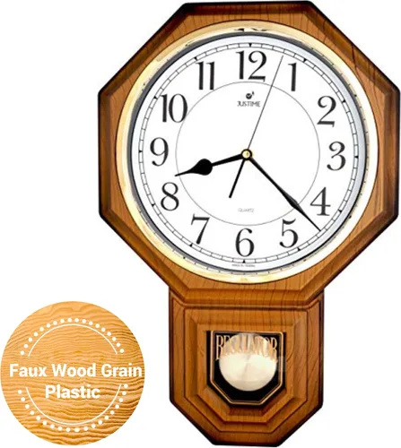 Vista 39 de JUSTIME Reloj de pared clásico vintage tradicional de estilo Schoolhouse, con péndulo y melodía Westminter cada hora, relojes de pared con melodía