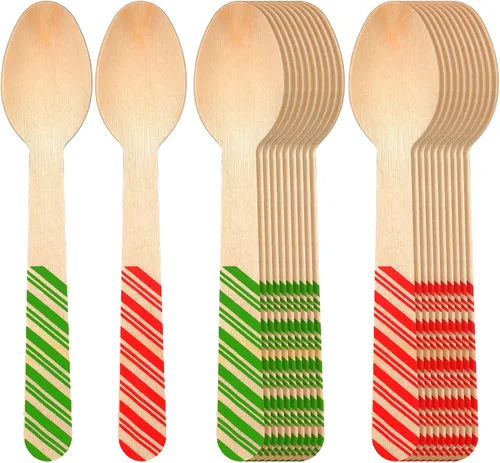 Vista 9 de Hoolerry 100 piezas cucharas de madera desechables de Navidad 14 cm Barra de degustación de invierno con sabor a barra de caramelo de chocolate