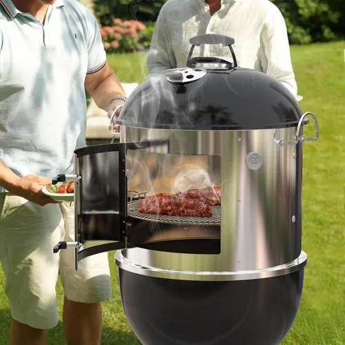 Vista 7 de onlyfire Kit para ahumar parrilla de acero inoxidable, accesorio para colgar costillas para parrillas Weber de carbón de 18 pulgadas, convierte tu