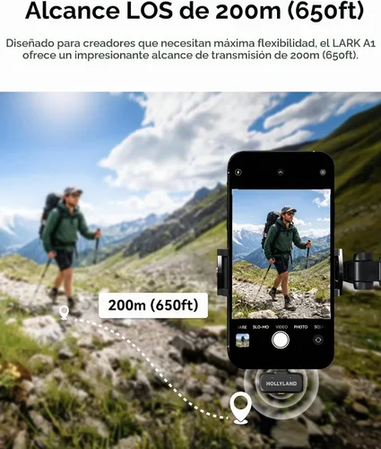 Vista 6 de Micrófono inalámbrico Hollyland Lark A1 para iPhone 17/16/15 y Android, 48kHz/24-bit, cancelación inteligente de ruido de 3 niveles, micrófono mini