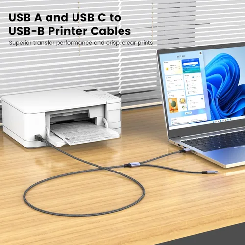 Vista 4 de MOSWAG Cable de impresora USB 2en1 de 3.28 pies/1M con cable USB C a MIDI, cable de impresora, cable USB MIDI USB C a USB B MIDI, cable, compatible