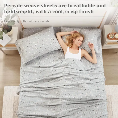 Vista 3 de Comfort Spaces Juego de sábanas 100% algodón transpirable, ligero, suave, con bolsillo elástico de 12 pulgadas que se adapta a colchones de hasta 14