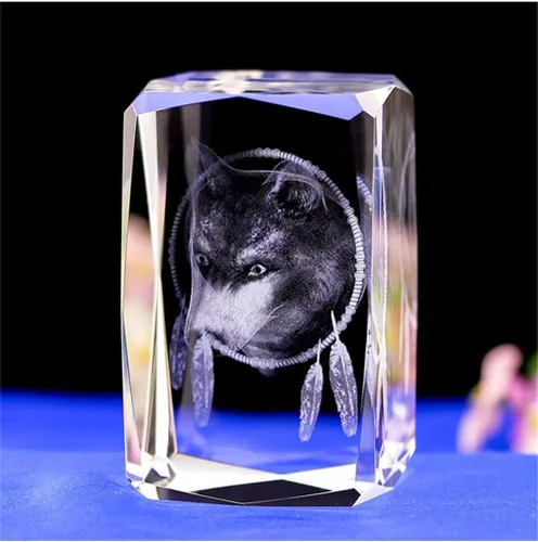 Vista 5 de Figura de lobo de cristal – Cubo de cristal de animal grabado escultura regalos con caja de regalo (1.181 x 1.181 x 1.575 in)