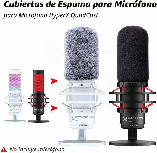 Vista 2 de Pantalla antiviento de micrófono Filtro Pop Compatible con HyperX QuadCast - Cubierta de espuma para micrófono con pantalla antiviento peluda