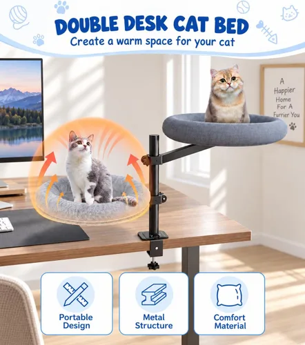 Vista 2 de Acools Cama redonda para gatos, cama para gatos pequeños con rosquilla gris