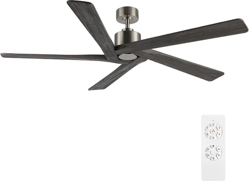 Vista 13 de WINGBO - Ventilador de techo DC de 48" sin luz - 5 aspas de madera maciza talladas, motor DC reversible de 6 velocidades, ventilador de techo sin
