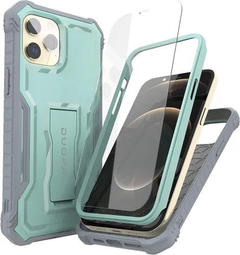 Vista 8 de Funda para Apple iPhone 12 Pro Max, protección de grado militar a prueba de golpes con protector de pantalla HD de vidrio templado y soporte Azul