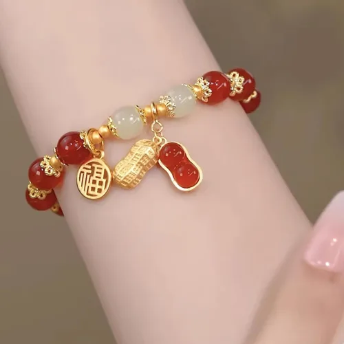 Vista 6 de Pulsera de la suerte para mujeres y hombres, joyería retro sintética con cuentas de ágata, un regalo maravilloso para tus seres queridos