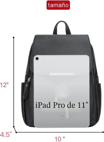 Vista 6 de KKXIU - Mochila de cuero de moda para mujeres y damas, bolsa de viaje y para el día, con correa para los hombros, A-Negro, Mediana, Mochila
