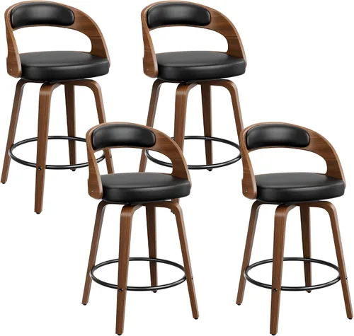 Vista 27 de YaFiti Taburetes de bar, taburetes de bar de 26 pulgadas de altura de mostrador con patas de madera curvada, taburetes giratorios con respaldo