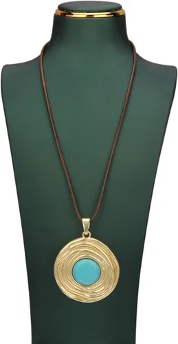 Vista 2 de Collar largo de cuero para mujer, estilo bohemio, círculo, retro, colgante, joyería para mujer