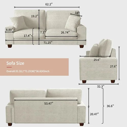 Vista 2 de DOPEDIO Sofá biplaza moderno para sala de estar, sillón reclinable de chenilla, funda extraíble, cojines de resorte, marco de madera maciza, fácil