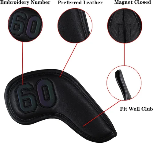 Vista 4 de Scott Edward Prof 7pcs Cuña de cuero Golf Iron Head Covers Club Protector Impermeable y Resistente a los arañazos 48 50 52 54 56 58 60 grados