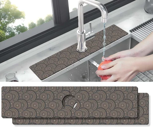 Vista 7 de Tapete protector contra salpicaduras para fregadero de cocina, 1 alfombrilla súper absorbente de secado rápido, dispositivo para fregadero