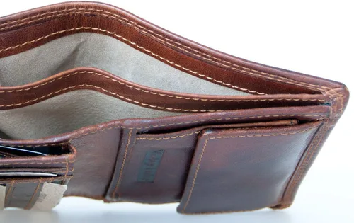 Vista 4 de Billetera de cuero genuino durable esmaltado marrón para hombre Bullburry con RFID protección de datos