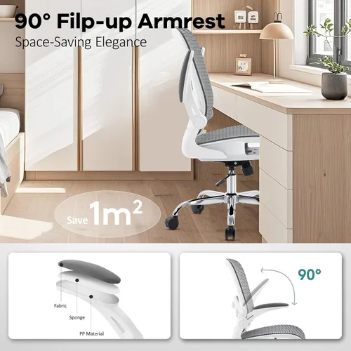 Vista 7 de Silla de Oficina con Asiento de Malla, Silla de Escritorio Ergonómica de Malla con Soporte Lumbar Ajustable, Silla de Computadora con Reposabrazos