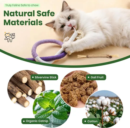 Vista 2 de Cat Chew Toys for Bored Indoor Cats,12 Pack Natural Catnip Silvervine Sticks for Kittens Teeth Cleaning&3 Pack Cat Chew Ropes for Anxiety