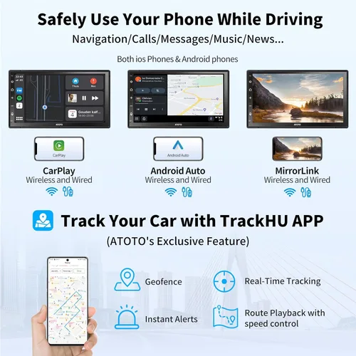Vista 5 de ATOTO A6PF - Estéreo de auto doble DIN Android de 7 pulgadas con cámara de respaldo, Carplay inalámbrico y Android Auto inalámbrico, pantalla táctil