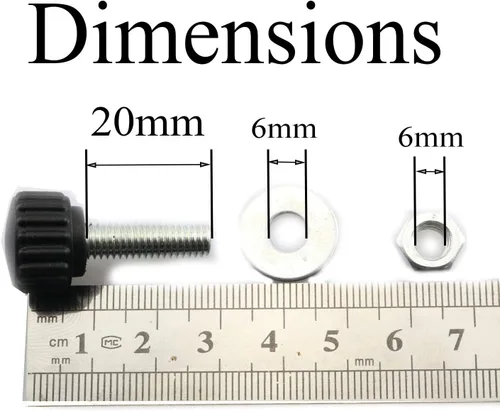 Vista 4 de Juego de 8 tornillos de pulgar M6x20, cabeza redonda de plástico, roscado, perillas de agarre moleteadas, tornillo de sujeción con arandela