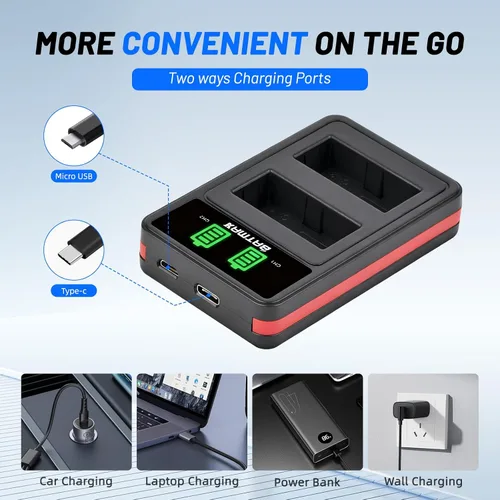 Vista 6 de Batmax Paquete de 2 baterías NB-10L de alta capacidad (1300 mAh) + cargador USB dual LED para batería Canon NB-10L; cámaras digitales Canon