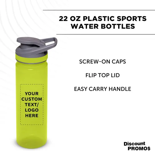 Vista 4 de DISCOUNT PROMOS Botellas de agua deportivas personalizadas de 22 onzas. Juego de 10/50/100, paquete a granel personalizado, reutilizables, a prueba