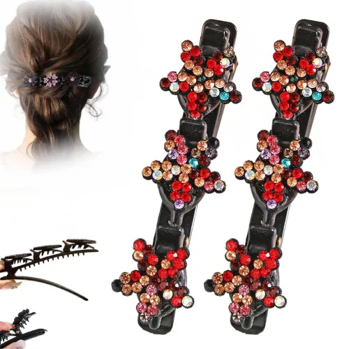 Vista 10 de Pinzas de pelo trenzadas para mujeres y niñas, 2025 nuevas pinzas de pelo con piedras de cristal brillantes, pinzas cortas de pico de pato