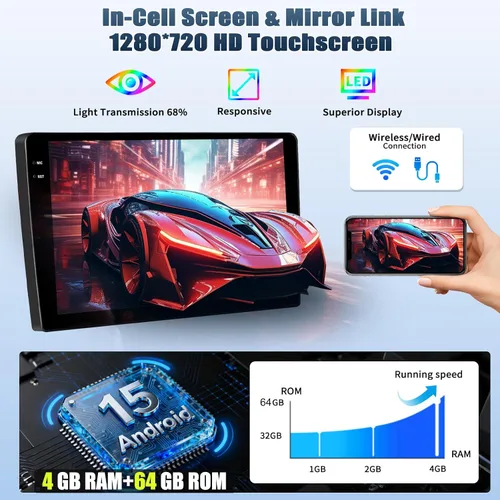 Vista 3 de 4G+64G Android Radio de coche estéreo para Hyundai Elantra 2011 2012 2013 con CarPlay inalámbrico Android Auto, pantalla táctil HD de 9 pulgadas