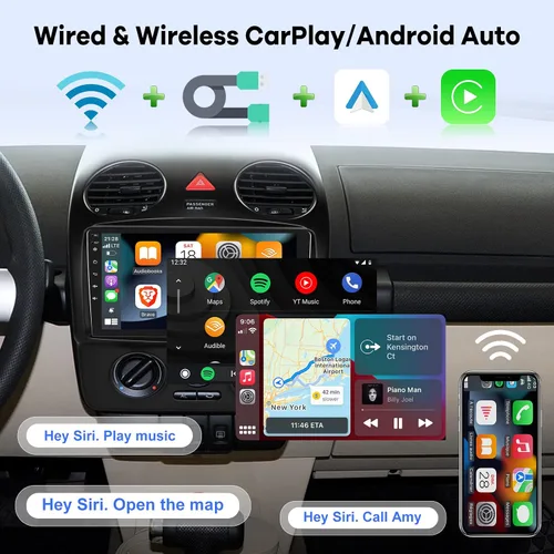 Vista 4 de [2 GB+64 GB] Radio de coche para Volkswagen VW Beetle 2004-2010, 9 pulgadas Android 13 pantalla táctil estéreo, Carplay/Android Auto/Hi-Fi