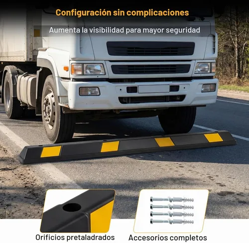 Vista 4 de Goplus Bloque de estacionamiento, parachoques de goma de 72 pulgadas con 8 rayas de seguridad amarillas de alta reflectancia, objetivo