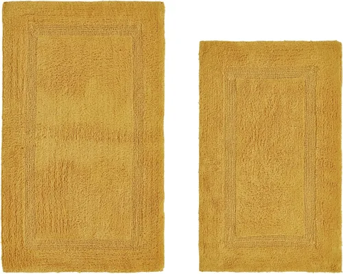 Vista 180 de Better Trends - Juego de 2 alfombras de baño 100% algodón, extra suaves, con borlas, de 17" x 24", alfombra de baño superabsorbente y reversible