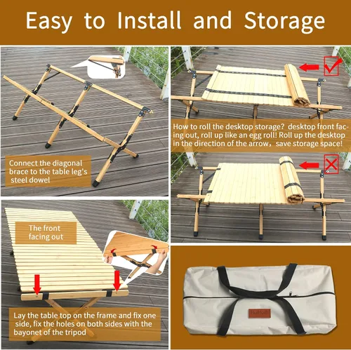 Vista 5 de Mesa plegable portátil, mesa de bambú de 4 pies para acampar al aire libre, mesa de picnic baja para sentarse en el suelo, mesa plegable de playa