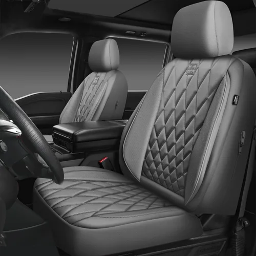 Vista 9 de Car Pass - Juego completo de fundas de asiento de lujo con ribete de cuero sintético, cubiertas de asiento automotrices antideslizantes impermeables
