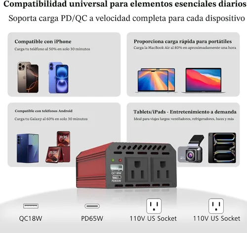 Vista 2 de Pro Chaser Inversores de potencia de 400W para vehículos DC 12v a 110v AC