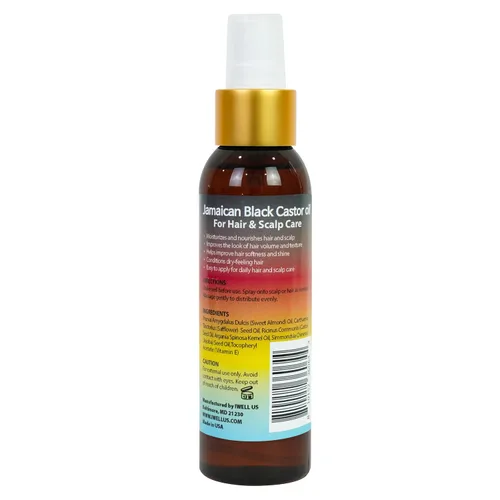 Vista 2 de Well's Oil Aerosol de aceite de ricino negro jamaicano para el cabello, 4 onzas (4.0 fl oz), aceite hidratante ligero para el cuero cabelludo