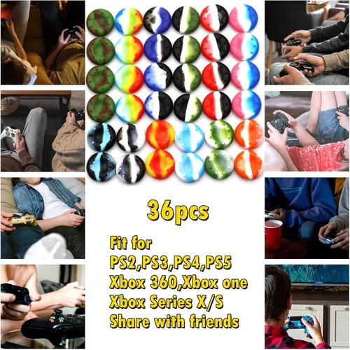 Vista 6 de 36 piezas de agarre para mando Ps5 PS4, tapas de silicona para el pulgar para Playstation 5, Playstation 4 Controller, Xbox 360, Xbox One Controller