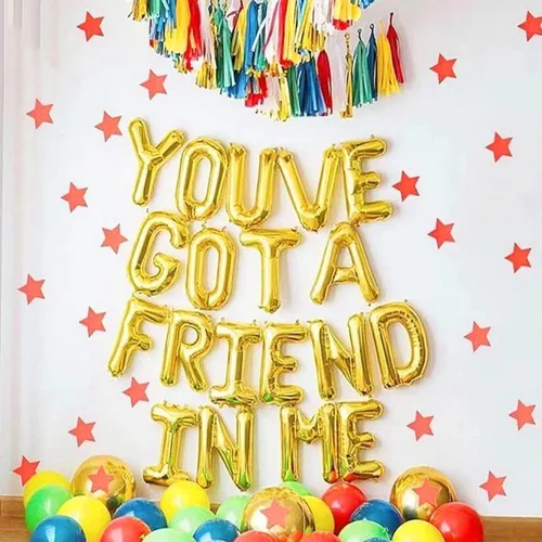 Vista 3 de BEOXAGAR Cartel de globos con texto en inglés "You've Got a Friend In Me" (You've Got a Friend In Me), suministros para fiestas de cumpleaños