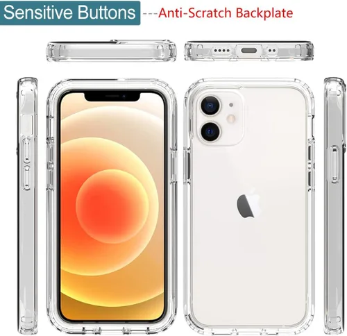Vista 5 de Funda para iPhone 12 Mini con protector de pantalla de vidrio templado, suave 360 de cuerpo completo, a prueba de golpes, híbrida, transparente