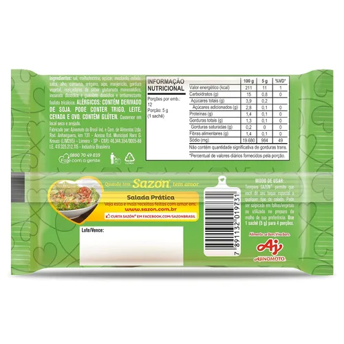 Vista 2 de Ajinomoto General condimento Sazon / ensalada / 2.12 oz (12 x 0.18 oz) / SAZON / salada